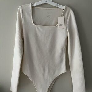 Target Cream Ribbed Long Sleeve Bodysuit